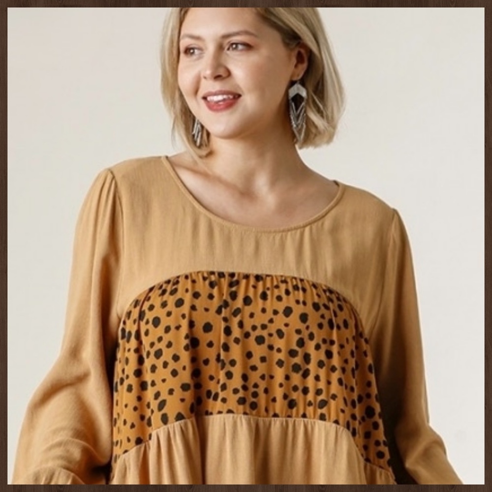 UMGEE Puff Sleeve & Ruffled Cuff Tiered Babydoll Dress Fringe Hem W/Animal Print - Picture 4 of 16